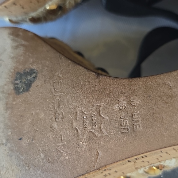 🌸Via Spiga Cork Bottom Black and Gold Wedge Sandals 9 - Picture 8 of 9
